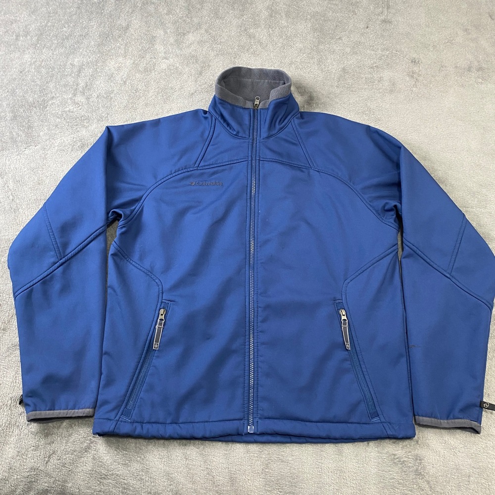 Columbia Softshell Jacket Mens M Blue Interchange Shelby Fleece Lined Zip Hiking